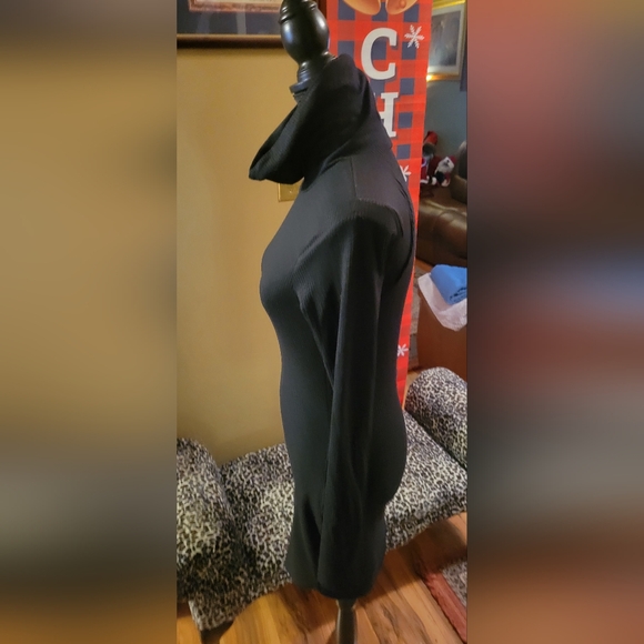 TOBI Black Ribbed Turtleneck Mini Dress, Size Small - Picture 3 of 7